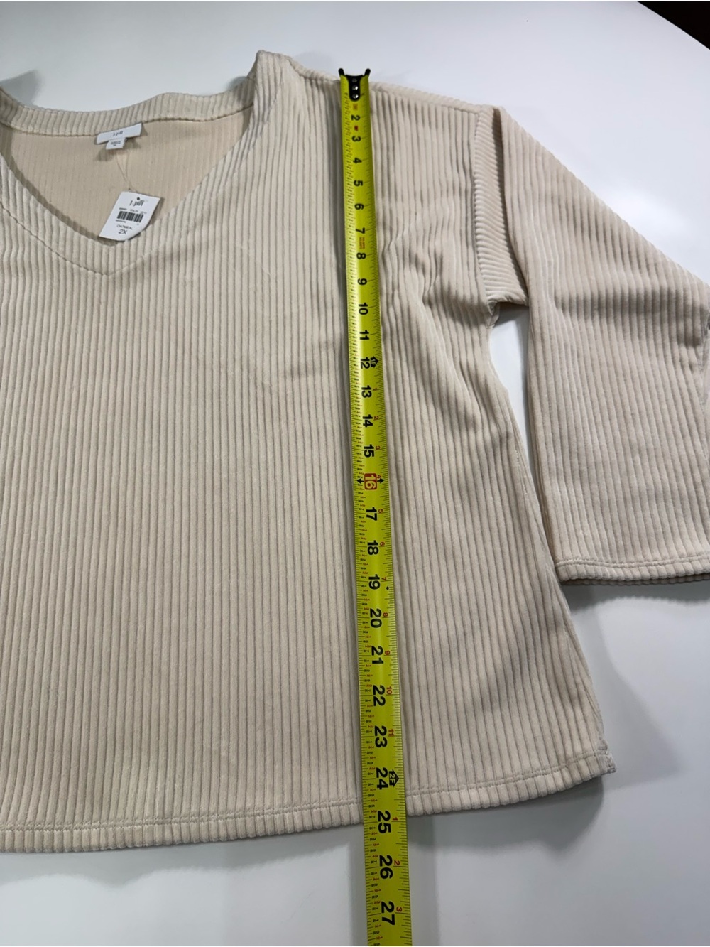 LOFT Cream V-Neck Velvet Ribbed Pullover - Picture 3 of 7
